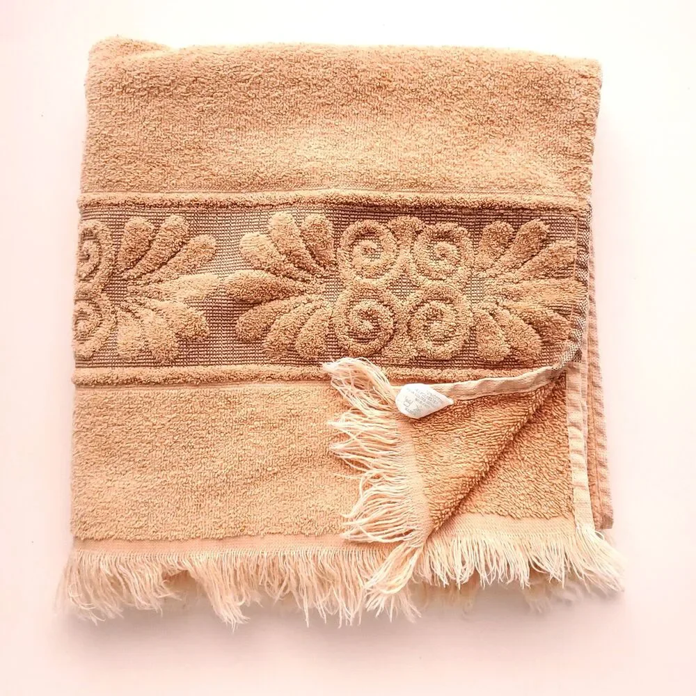 Cannon Monticello Cotton Blend Bath Towel Faded Orange Floral Texture Fringe